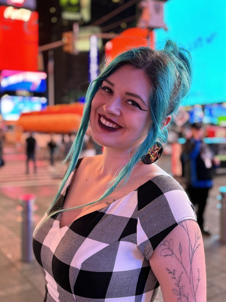 A person smiling on Times Square