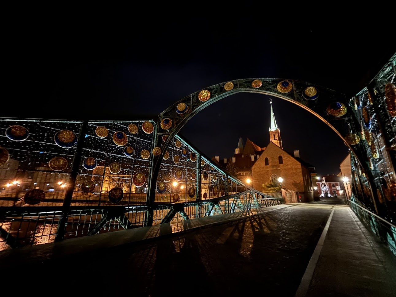 Wrocław at night with fog and illuminated streets