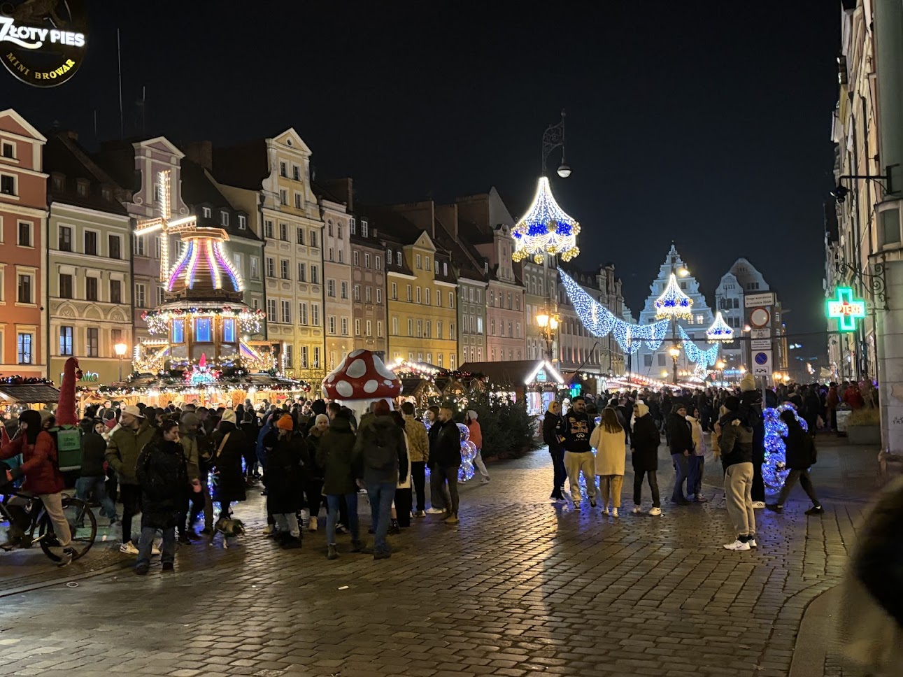 Christmas decorations and lights in Wrocław market square